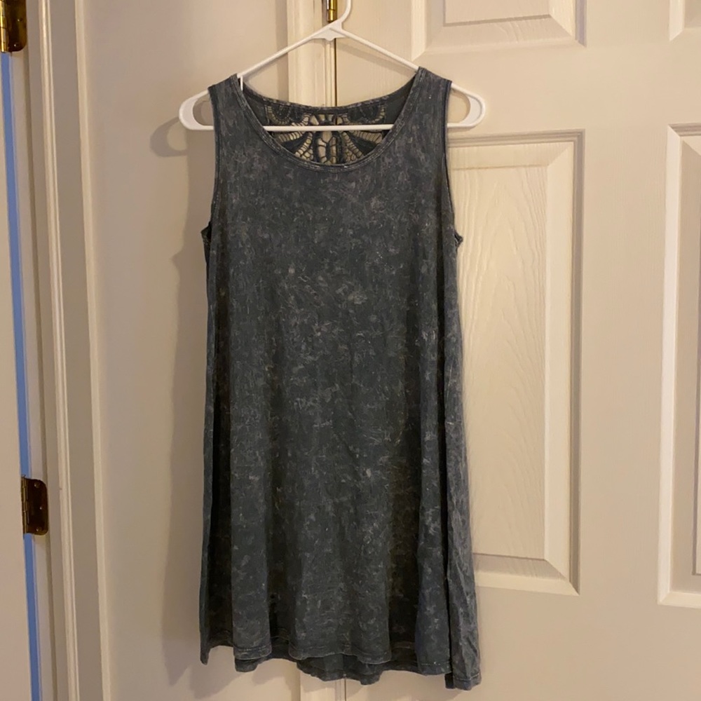 distressed tank dress with lace cutout in the back